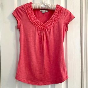 Boden Ruffle V-Neck Penzance Cotton Tee Carnation Pink 2P